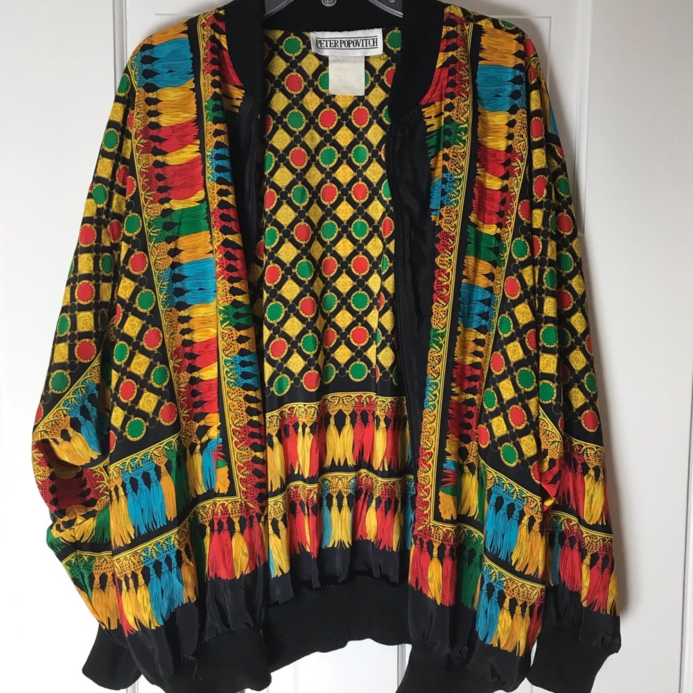 Vintagey Silk Patterned Bomber Jacket